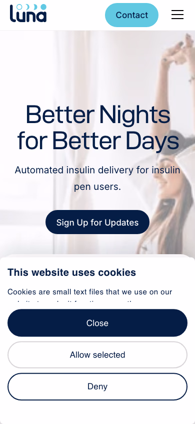 Luna Diabetes mobile view